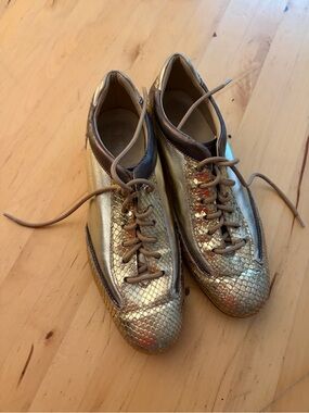 Suarez Metallic Gold Snakeskin Lace-Up Sneakers